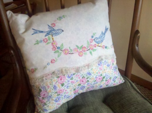 Embroidered Toss Pillow | Vintage Floral Cottage