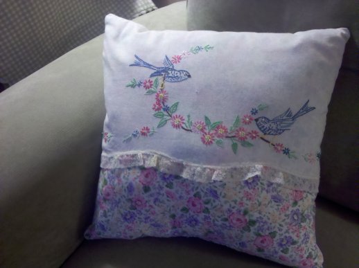 Embroidered Toss Pillow | Vintage Floral Cottage