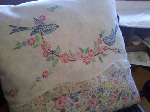 Embroidered Toss Pillow | Vintage Floral Cottage