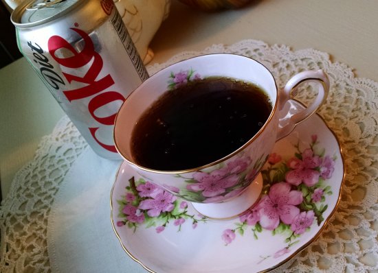 Diet Coke in a teacup | Vintage Floral Cottage