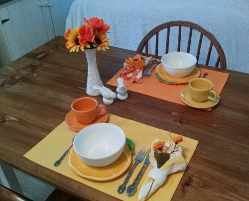 Orange and yellow tablescape | Vintage Floral Cottage