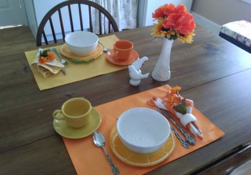 Orange and yellow tablescape | Vintage Floral Cottage