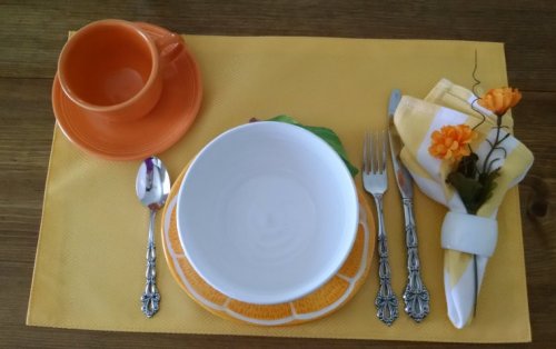 orange and yellow tablescape | Vintage Floral Cottage