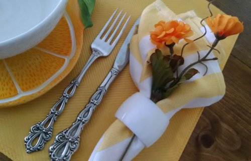 orange and yellow tablescape | Vintage Floral Cottage