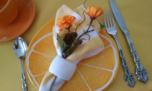 orange and yellow tablescape | Vintage Floral Cottage