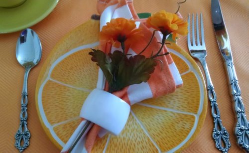 orange and yellow tablescape | Vintage Floral Cottage