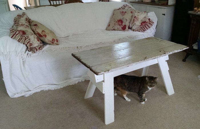 Upcycled sawhorse coffee table | Vintage Floral Cottage