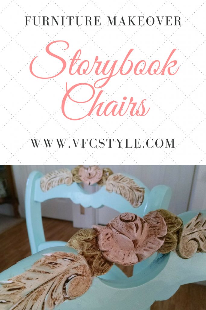 Vintage dining room chairs get a storybook fairy tale look makeover. Chairs fit for a princess. #paintedchairs #paintedfurniture #upcycledfurniture  #princesschair #furnituremakeover