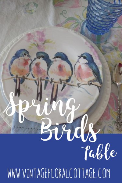 Bird Table Pin Image | Vintage Floral Cottage