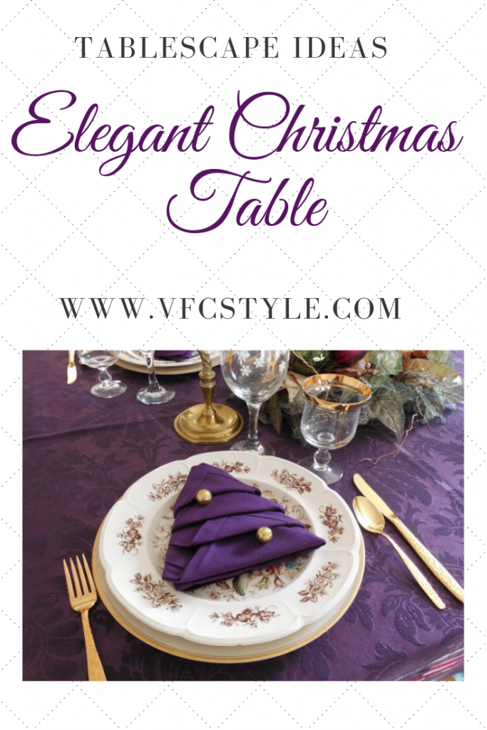 Elegant Christmas tablescape in purple and gold | Vintage Floral Cottage