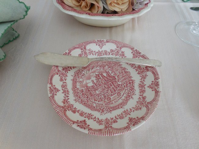 Red and green transferware Christmas luncheon table | Vintage Floral Cottage