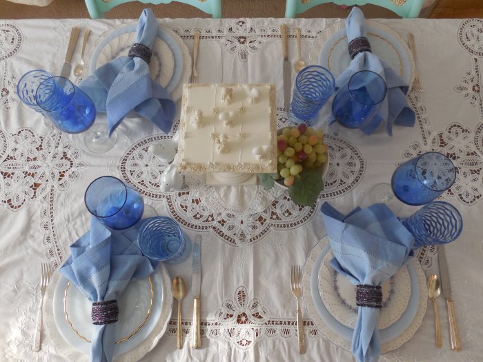 Nikko Blue Peony Valentine's Day table | Vintage Floral Cottage