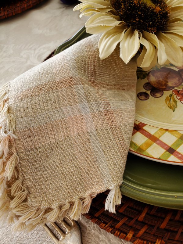 Plaid napkins in a Fall Thanksgiving tablescape by VFCstyle.com