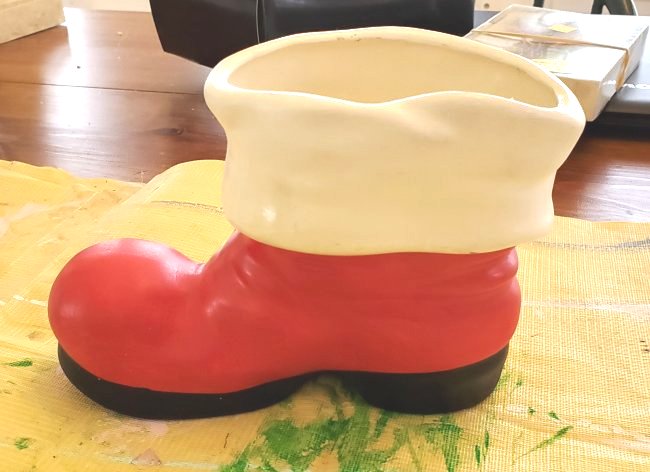 Thrifted Santa's boot ceramic project