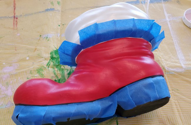 Santa's boot, taped off.