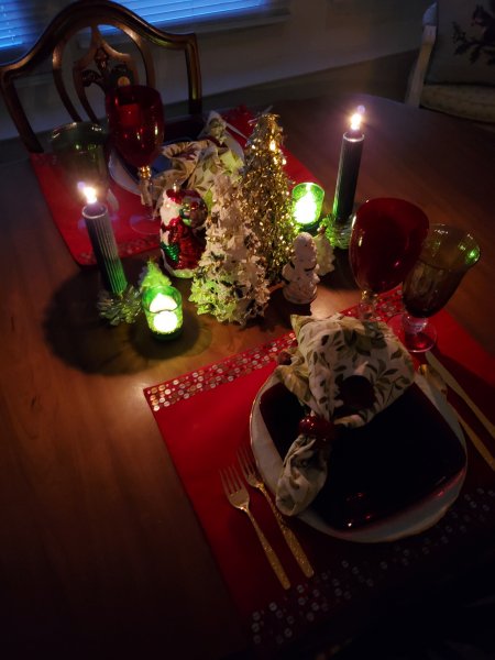 Christmas table for two in candlelight