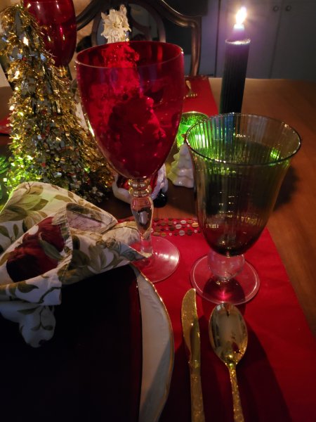 Christmas table for two in candlelight