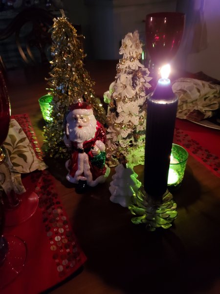 Christmas table for two in candlelight