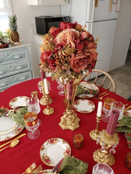 Christmas tablescape with Old Country Roses