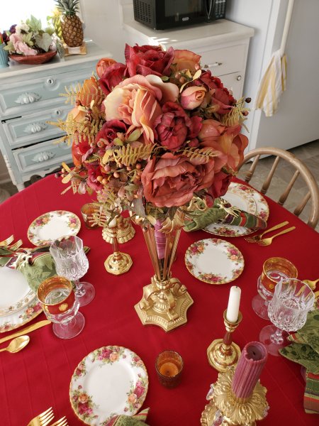 Christmas tablescape with Old Country Roses