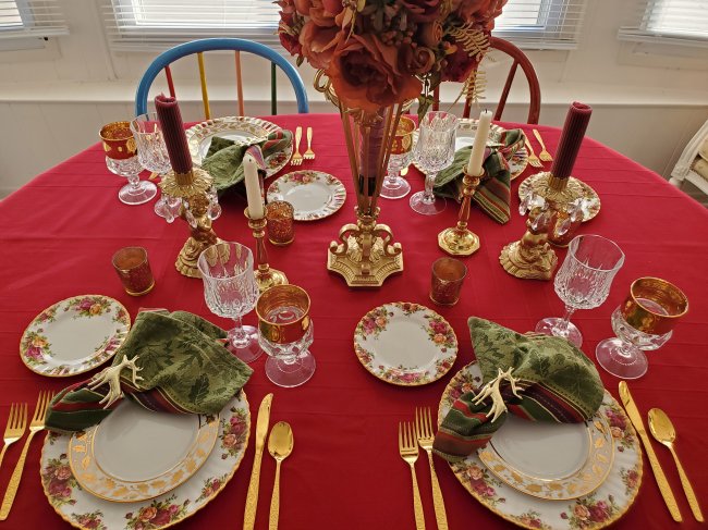 Christmas tablescape with Old Country Roses