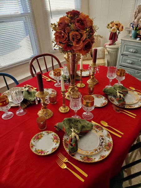 Christmas tablescape with Old Country Roses