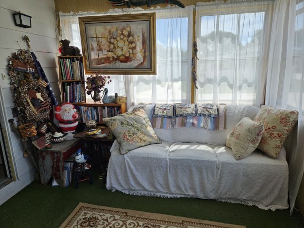 Thrift store and secondhand screened porch
