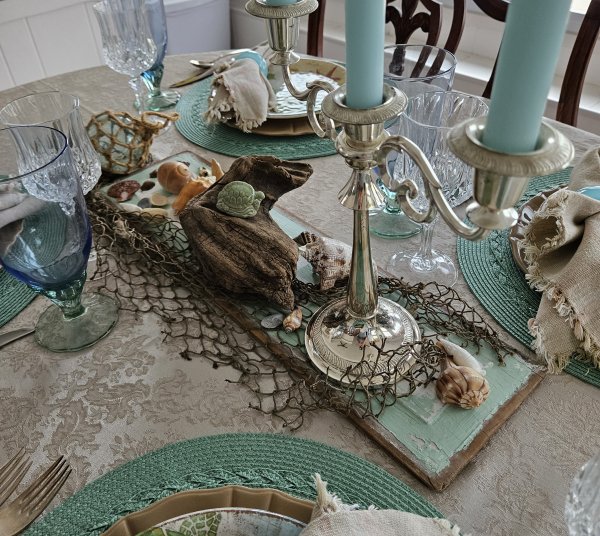 Late summer beach themed tablescape