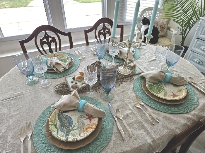 Faded Summer beach themed tablescape