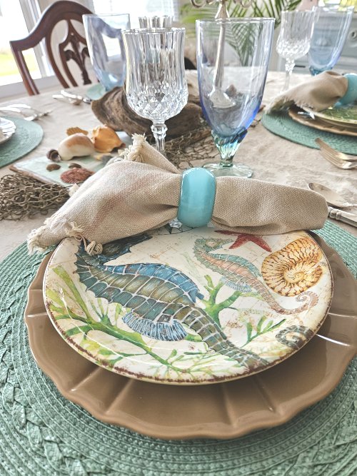 Faded Summer beach themed tablescape
