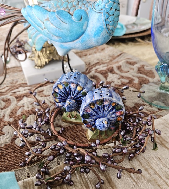 Peacock tablescape with 222 Fifth