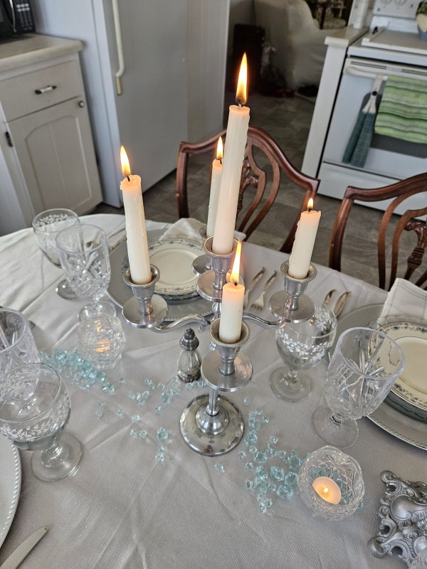 Silvery winter chill tablescape