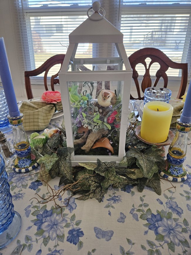 Spring bird-themed tablescape