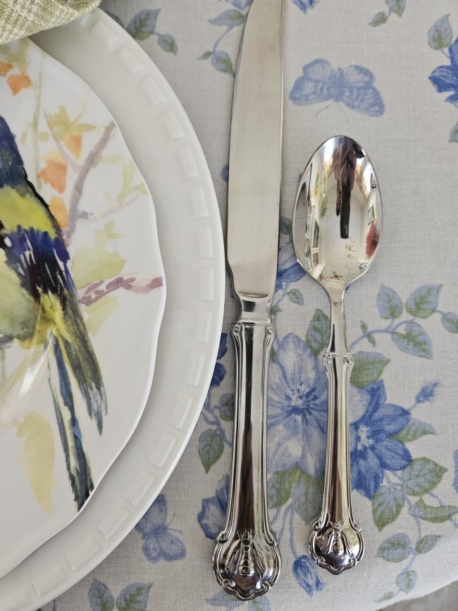 Spring bird-themed tablescape