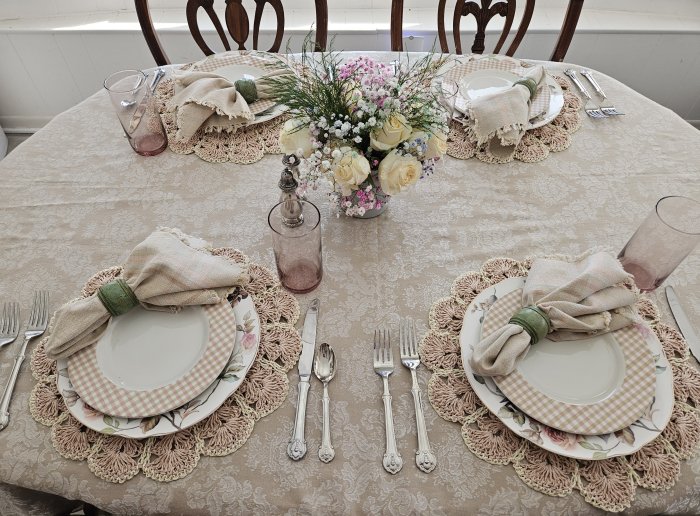 French country tablescape with Home Goods bird plates